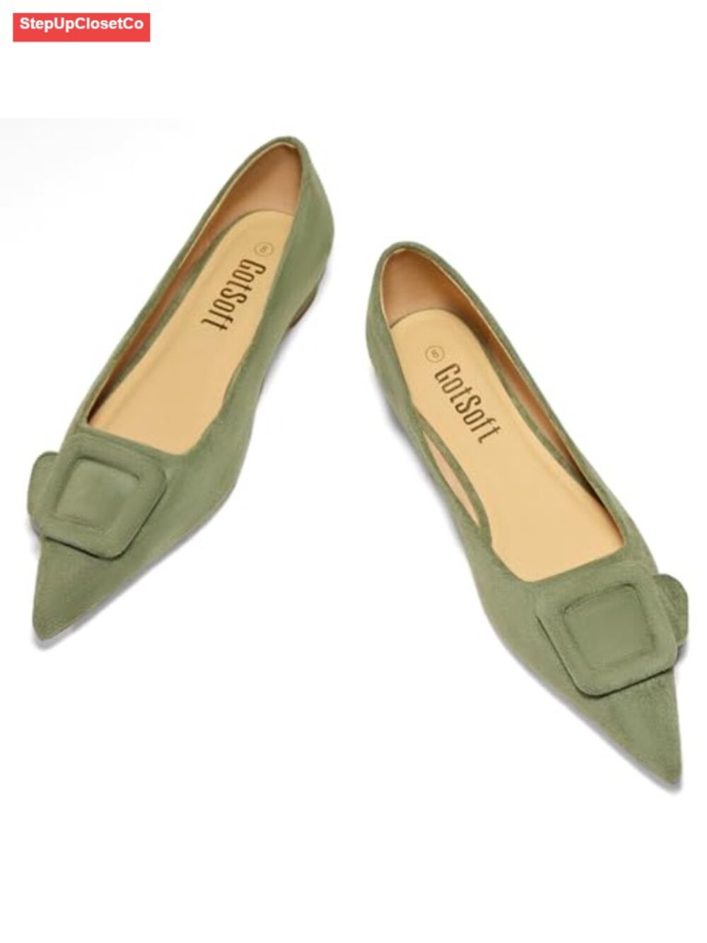 Women's Lambskin Lining Square Buckle Flats Slip-On Shoes Pointed Toe Comfort